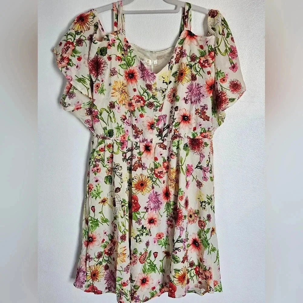 Available by Angela Fashion Womens‎ Floral Cold Shoulder Mini Dress Size L NWT